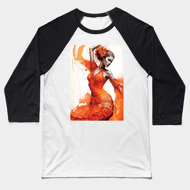 Flamenco Dancer - Watercolor Orange Baseball T-Shirt by Focused Instability